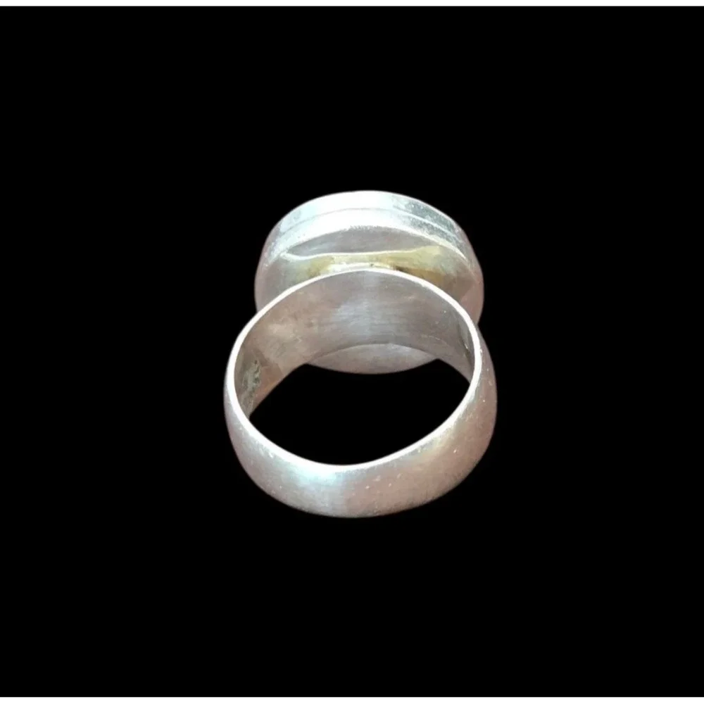 Women's Size 7 Baroque Handpainted Ceramic Flower Sterling 925 Vintage Wide Ring